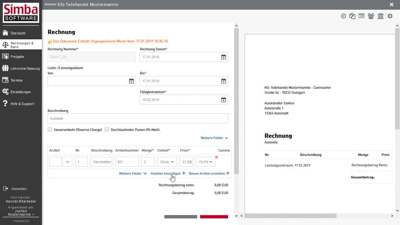 Simba Direkt - Rechnungen & Bank | Ausgangsrechnung