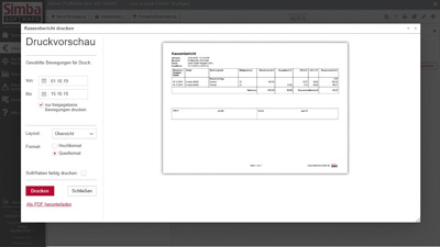 Simba Direkt - Web-Kassenbuch Druckvorschau