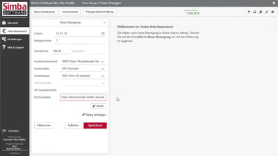 Simba Direkt - Web-Kassenbuch Neue Bewegung