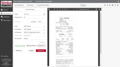 Simba Direkt - Web-Kassenbuch Neue Bewegung mit Beleg